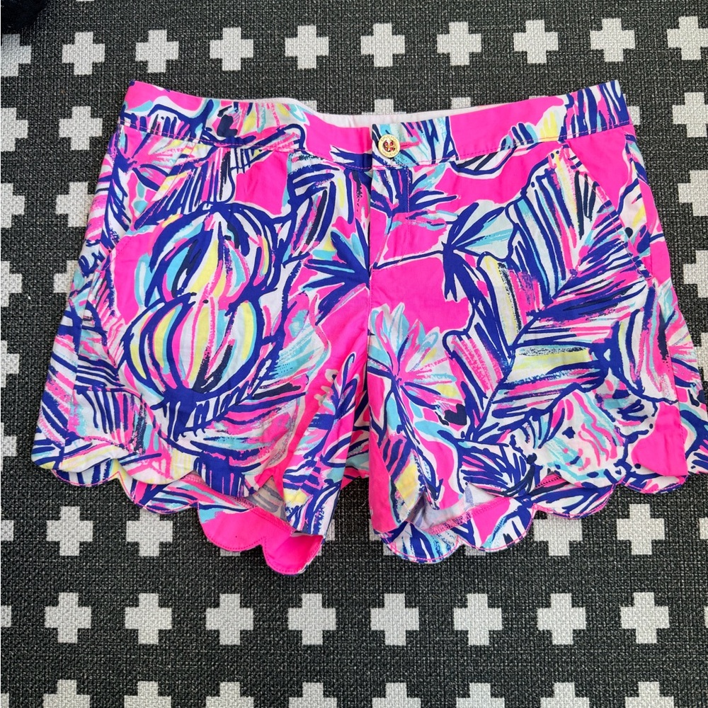 Lilly Pulitzer Bright Pink Tropical Print High Waist Shorts